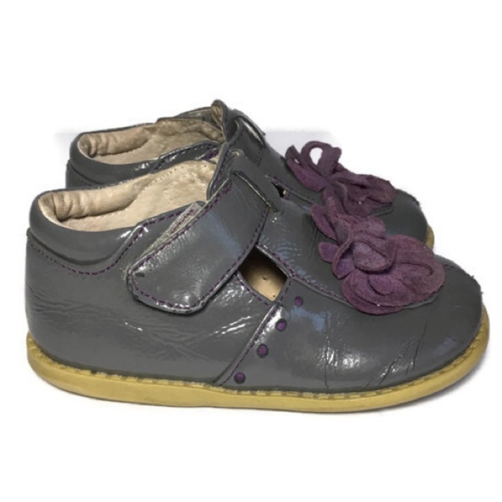 Livie and Luca Shoes Size 8 Girls Toddler Leather Flower Grey Purple Walker